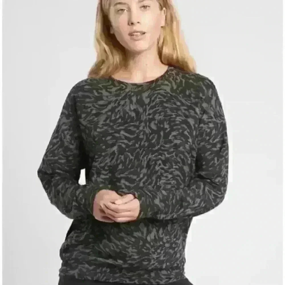 Athleta Studio to Street Black Lynx Printed Pullover Sweatshirt, S